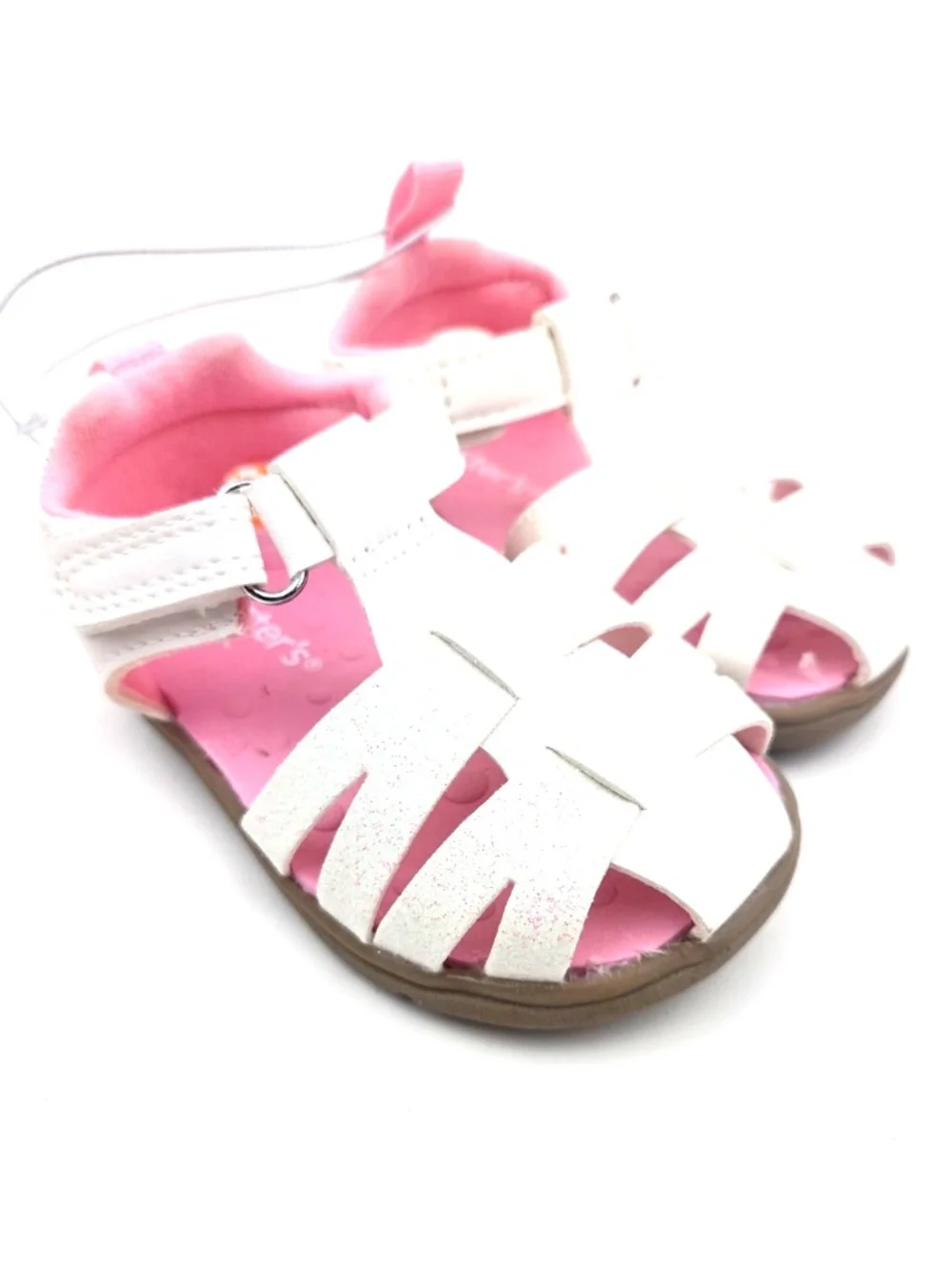 Carter's Baby Sandals Size 3 Girls Shoes White Glitter Strap Summer Footwear